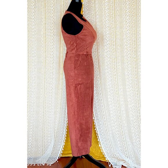 Anthropologie Chestnut Rust Faux Suede Jumpsuit Pockets Women's Size M - Picture 6 of 13